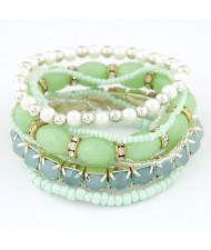 Bohemian Fashion Five-layer Assorted Beads Stretchable Bracelet - Green