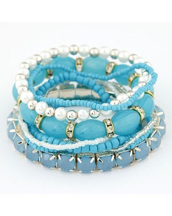 Bohemian Fashion Five-layer Assorted Beads Stretchable Bracelet - Blue