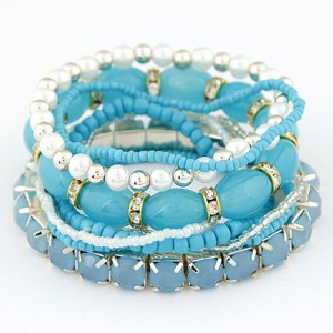 Bohemian Fashion Five-layer Assorted Beads Stretchable Bracelet - Blue