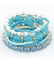 Bohemian Fashion Five-layer Assorted Beads Stretchable Bracelet - Blue