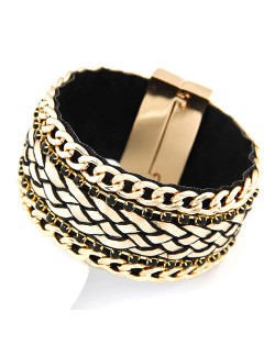 Rhinestone Decorated Metallic Chains Pattern Magnetic Buckle Bangle