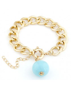 Golden Chunky Chain with Resin Ball Pendant Bracelet - Blue