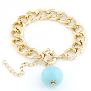 Golden Chunky Chain with Resin Ball Pendant Bracelet - Blue