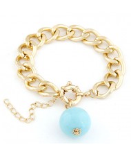 Golden Chunky Chain with Resin Ball Pendant Bracelet - Blue