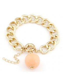 Golden Chunky Chain with Resin Ball Pendant Bracelet - Pink