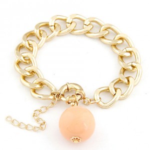 Golden Chunky Chain with Resin Ball Pendant Bracelet - Pink