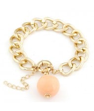 Golden Chunky Chain with Resin Ball Pendant Bracelet - Pink