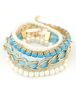 Artistic Fashion Multi-layer Beading with Cloth Element Bracelet - Blue