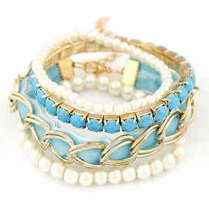 Artistic Fashion Multi-layer Beading with Cloth Element Bracelet - Blue