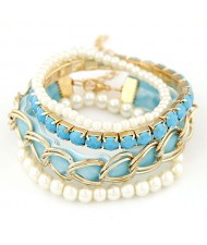 Artistic Fashion Multi-layer Beading with Cloth Element Bracelet - Blue