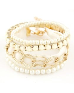 Artistic Fashion Multi-layer Beading with Cloth Element Bracelet - White