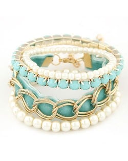 Artistic Fashion Multi-layer Beading with Cloth Element Bracelet - Light Green