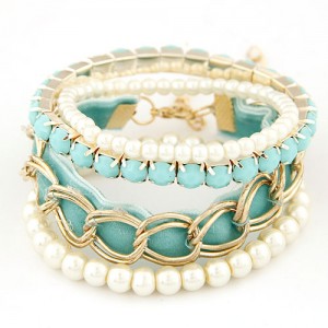 Artistic Fashion Multi-layer Beading with Cloth Element Bracelet - Light Green