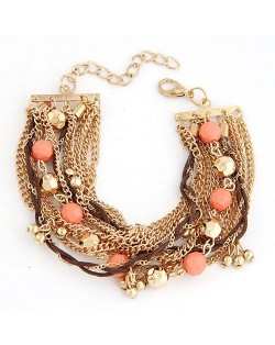 Chunky Metallic Chains with Resin Balls Fashion Bracelet - Rose