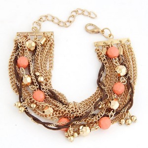 Chunky Metallic Chains with Resin Balls Fashion Bracelet - Rose