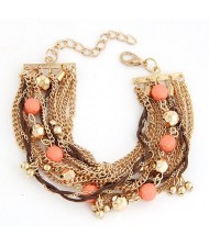 Chunky Metallic Chains with Resin Balls Fashion Bracelet - Rose