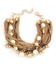 Chunky Metallic Chains with Resin Balls Fashion Bracelet - White