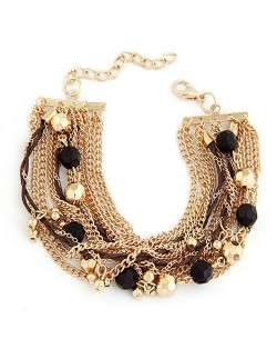 Chunky Metallic Chains with Resin Balls Fashion Bracelet - Black