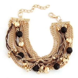 Chunky Metallic Chains with Resin Balls Fashion Bracelet - Black