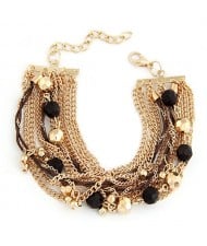 Chunky Metallic Chains with Resin Balls Fashion Bracelet - Black