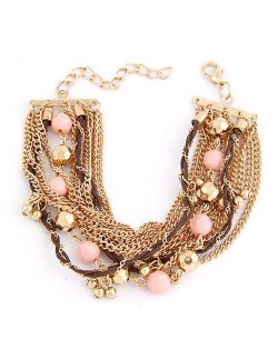 Chunky Metallic Chains with Resin Balls Fashion Bracelet - Pink