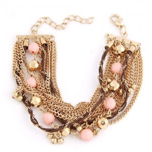 Chunky Metallic Chains with Resin Balls Fashion Bracelet - Pink