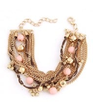 Chunky Metallic Chains with Resin Balls Fashion Bracelet - Pink
