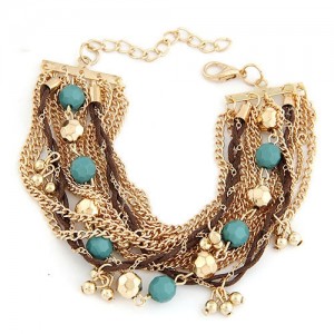 Chunky Metallic Chains with Resin Balls Fashion Bracelet - Blue