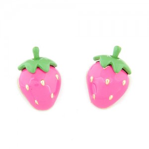 Cute Korean Style Strawberry Ear Studs - Pink