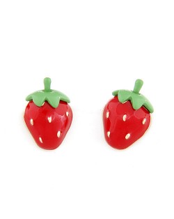 Cute Korean Style Strawberry Ear Studs - Red