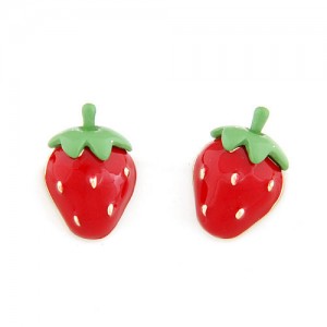 Cute Korean Style Strawberry Ear Studs - Red