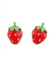 Cute Korean Style Strawberry Ear Studs - Red