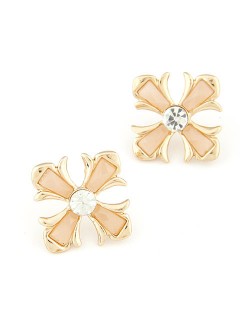 Czech Rhinestone Inlaid Floral Cross Ear Studs - Champagne