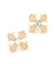 Czech Rhinestone Inlaid Floral Cross Ear Studs - Champagne