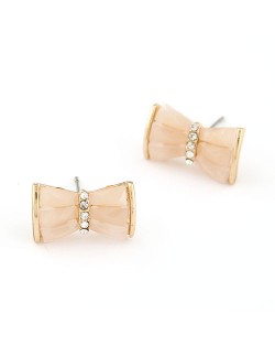 Czech Rhinestone Decorated Sweet Bowknot Ear Studs - Pink