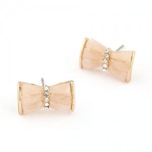 Czech Rhinestone Decorated Sweet Bowknot Ear Studs - Pink