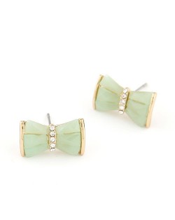Czech Rhinestone Decorated Sweet Bowknot Ear Studs - Green