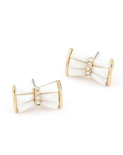 Czech Rhinestone Decorated Sweet Bowknot Ear Studs - White