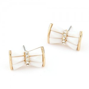 Czech Rhinestone Decorated Sweet Bowknot Ear Studs - White