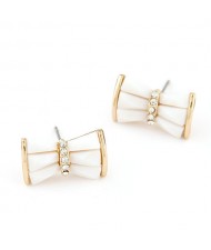 Czech Rhinestone Decorated Sweet Bowknot Ear Studs - White