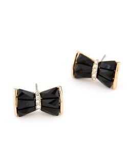 Czech Rhinestone Decorated Sweet Bowknot Ear Studs - Black
