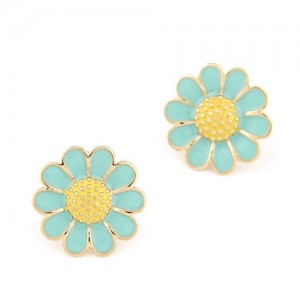Korean Fashion Oil-spot Glazed Daisy Ear Studs - Green