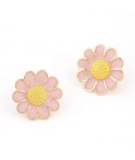 Korean Fashion Oil-spot Glazed Daisy Ear Studs - Pink