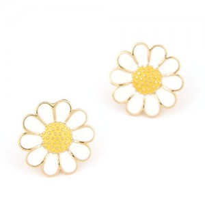 Korean Fashion Oil-spot Glazed Daisy Ear Studs - White