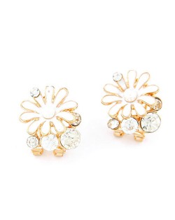 Rhinestone Garnished Chrysanthemum Earrings - White