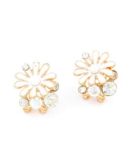 Rhinestone Garnished Chrysanthemum Earrings - White