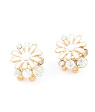 Rhinestone Garnished Chrysanthemum Earrings - White