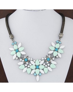 Summer Fashion Rhinestones Gems Floral Combo Snake Chain Costume Necklace - Green