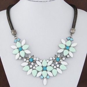 Summer Fashion Rhinestones Gems Floral Combo Snake Chain Costume Necklace - Green