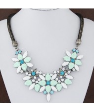 Summer Fashion Rhinestones Gems Floral Combo Snake Chain Costume Necklace - Green